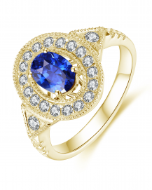 OVAL SAPPHIRE DIAMOND RING (TR3960)